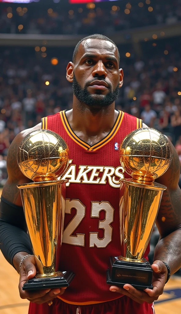 mejor calidad, Obra maestra, super high resolution, lebro con curry arodilladodp delante de ely rezando y lebron sentado con un trofeos en un trono de oro y diamante y el fondo sea una cancha
