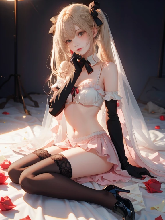 Anime girl in lingerie lying flat on bed,seductive anime girls,beautiful and seductive anime woman,Beautiful anime girls,Anime Barbie with white stockings,beautiful alluring anime ,Smooth anime CG art,beautiful anime woman,Anime goddess,Guviz-style artwork,Guviz,Trends on CGSTATION,Güvez on the Pixiv art stage,pink hair,blush on,shylily,spread legswide,white stockings,Expose the soles of your feet,hands above head,Lick the
