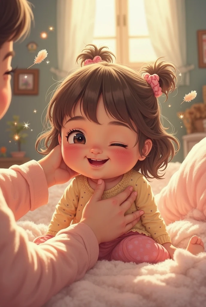 Tickling on girl's belly