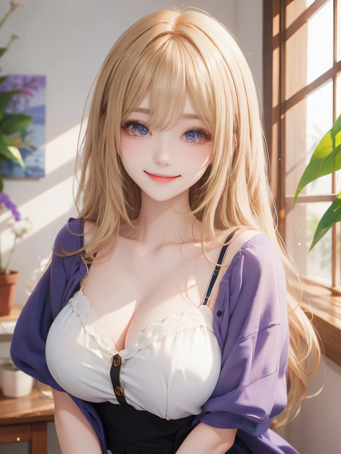 8K、quality、On the table、super high image quality、ultra - detailed、super beautiful、Super realistic hair texture、anime illustration、Super realistic sensuality、FULL-BODY ESBIAN、Charming look、shave 、Off-the-shoulder blue yukata、Beutiful women、eBlue eyes、Glossy glossy skin、Very huge、Red lace breasts are super big、Glossy glossy skin 、Clear skin、Japanese style room with daytime background