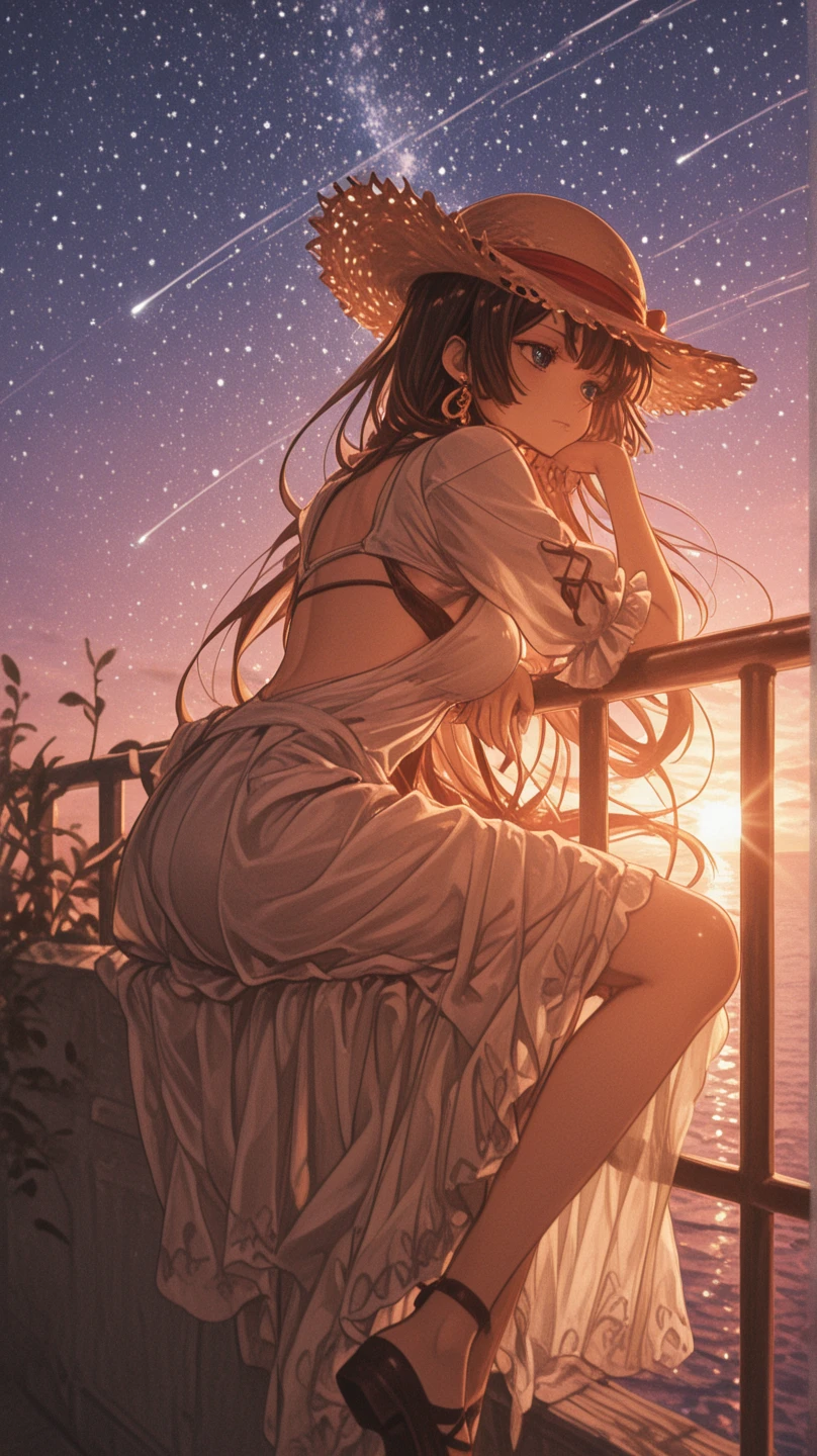 masterpiece, highest quality, Illustration of the novel, High resolution, 18+ Adult content, Sensual, Intimate, Emotional, Passionate, romantic, sweet, Adorable, Innocent, Pure, Charming, Charming, Charm, Mysterious, Charming, Charming, Immersive, Charming, dream-like, Surreal, Imaginative, Whimsical, artistic, Avant-garde, timeless, elegant, Sophisticated, chic, Sophisticated, ((Cowboy Shot)),(((Woman camping under the stars)).