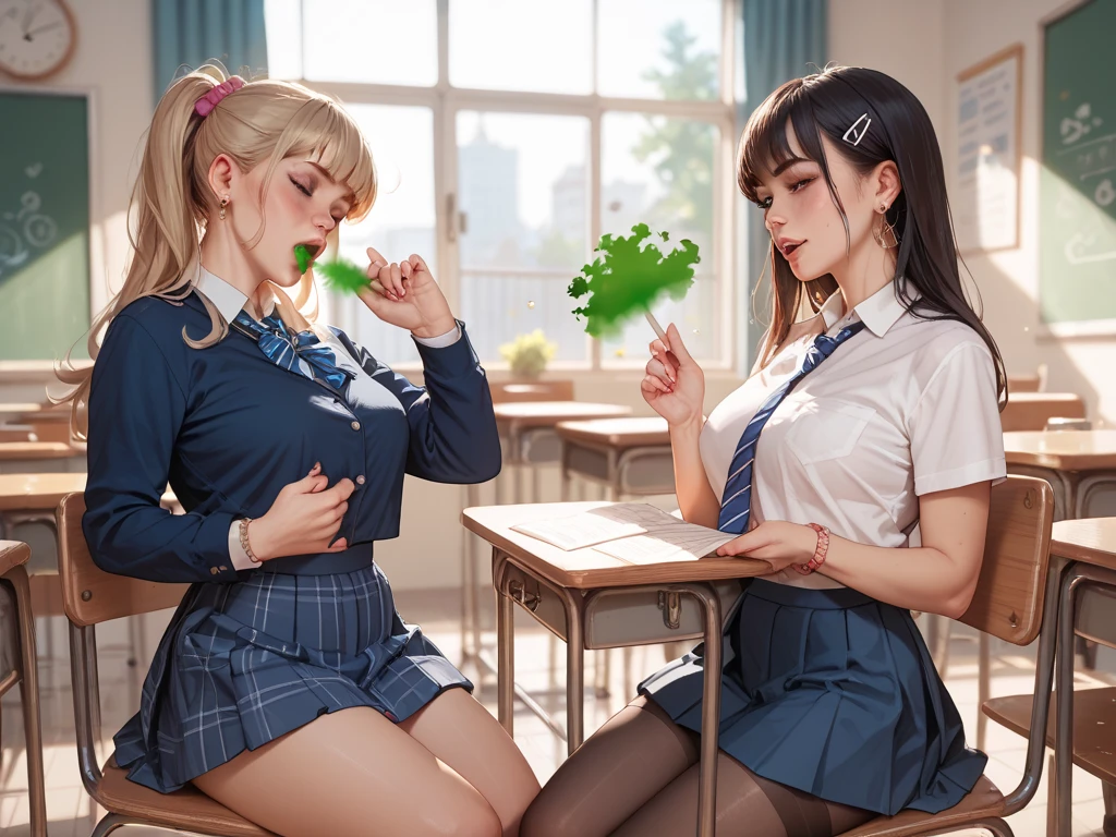 (squirt love juice, female ejaculation, pussy juice trail,lanugo pubic:2), ((2girls, yuri, molestation, vaginal penis:1.5), bukkake, crotch grab, fingering pussy, showing pussy:1.5), break, girl standing behind girl, girl's arm grabbing a girl's tits,hentai breast grab, doggystyle, standing doggy, arched back, leaning back, (spread legs, leg up:1.2), Dynamic arm movements, (biologically correct hands), dynamic pose, break, (crowded school classroom:1.8), (close contact:1.1),(light cyan blue see-through maid clothes, miniskirt:1.5), (cum:1.4), (cumdrip:1.2), white liquid, (best quality:1.1), (masterpiece:1.0),black eyes, extremely detailed CG unity 8k wallpaper, (photorealistic:1.2), complex 3d render ultra detailed of a beautiful porcelain profile face, vibrant details, break,(Open your mouth wide:1.4), blush, blush stickers, furrowed brow, grimace, screaming, pained face,closed eyes, Detailed lips, Detailed tongue, light brown hair, blonde hair, Huge twintails, Curl inside, Short hair, floating hair, (huge-breasted:1.2), nipples, long nipples, puffy nipples, small areolae,break, (white zettai ryouiki:1.3), pussy juice stain, audience, cum on breast, (large amount of white liquid spills from the crotch, white urine in the ground, white peeing:1.5)