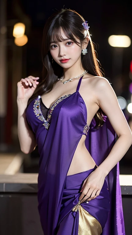 Arabian Light、Gorgeous outfit、Glittering costumes、Put your chest close、Panties digging into the crotch、Wear colorful, extravagant clothing、Open chest、I'm not wearing anything underneath、See-through、Full Body Shot、Like a magazine cover、20th Ayaka、NiziU AYAKA、 4K、1People Women、slender、 Loose, wavy styling 、Fascinating and attractive、Including the texture of the face and skin.,Detailed eyes