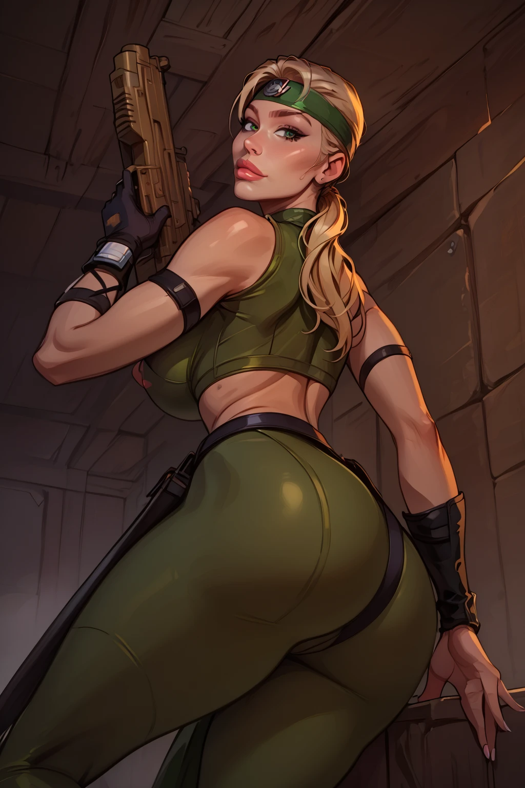 highly insanely detailed, masterpiece, top quality, best quality, highres, 4k, 8k, RAW photo, (1girl),solo,Lorna, blond hair, hair over eye, long hair, big hair, eyeshadow, dark lips, makeup, belt, boots, pink leotard, hoop earrings, choker, holster, torn clothes,
(wide hips:1.2),(large breasts:1.2),
watercolor,line art,
blurry background,
line art,
floating hair,
science fiction, (fighting stance), dynamic pose,weapon, cowboy shot, cameltoe, thighs, nature, monster, dutch angle, vines, holding gun,
nsfw, nipples,
magic particles,
dust particles,
(wind), <lora:Lorna-V01-000003:0.80>