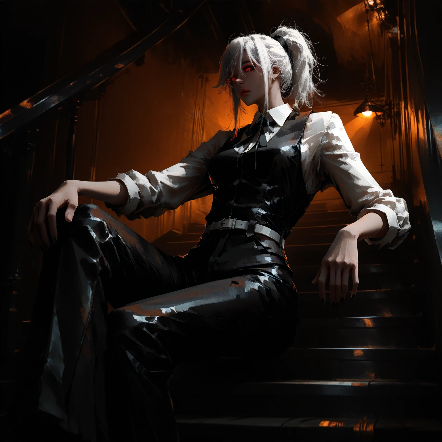 young woman,behind bars,put it on,chained,To Wall,stone,Blue eyes,slim,Darling,embarrassing,half naked,20 years old,pale,square,black,skirt,shackles, (high quality,detailed),is sitting,on the chair,slave.
