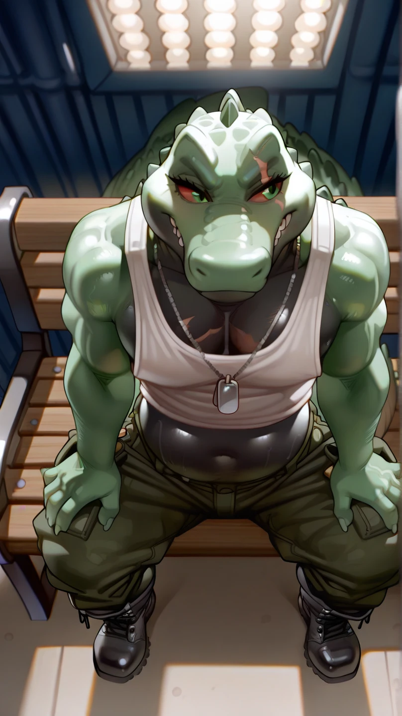 nj5furry, sweat drops, zenberu gugu, scalie, reptile, scar, anthro, crocodilian, male, solo, green body, scales, hi res, crocodylid, clothing, facial scar, muscular, green scales, teeth, zenberu gugu, cum, masturbation, erection, large penis, big dick, cumshot, massive ejaculation, blowjob myself, fellatio, oral, pornographic pose, curl up
