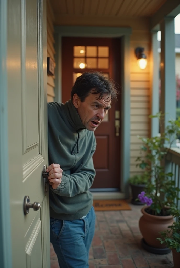 Gjost home and shocked man face