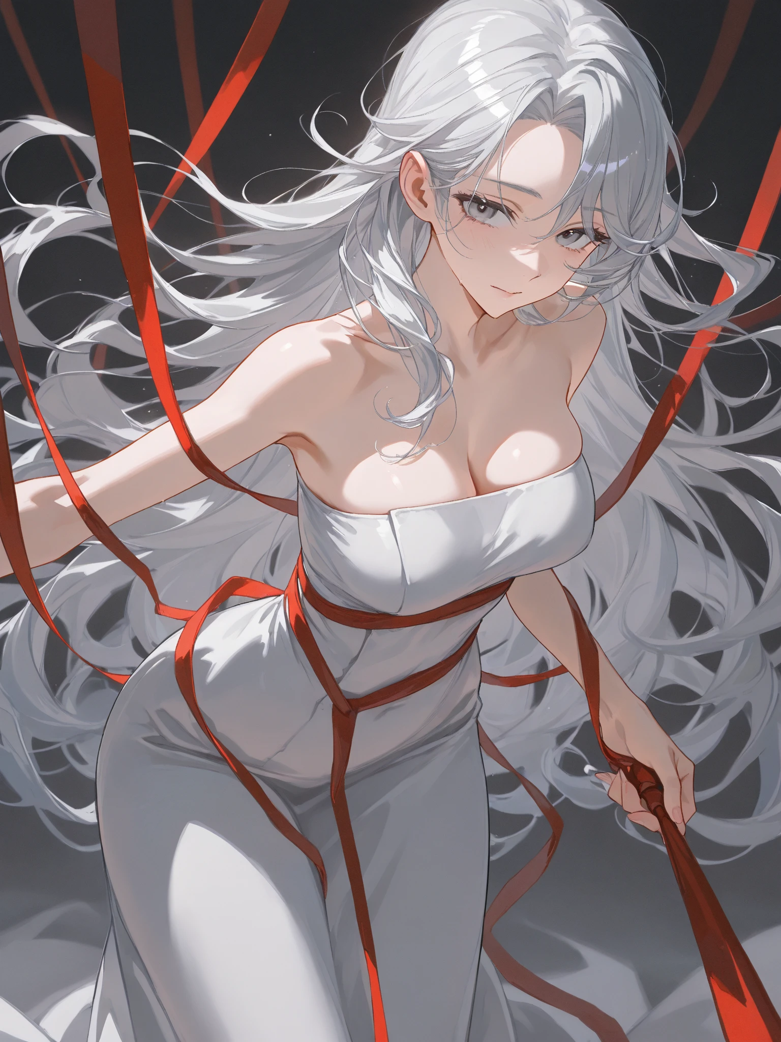 (shibari, arms back behind:1.4), (hands on back), (Highest image quality, eye - catching detail, Ultra-high resolution, (Realism: 1.4), (Masterpiece, Best quality)), (Masterpiece, Best quality) 1.5, 1girll, Solo, (Sexy, Beautiful woman, Perfect face, skinny, small breast, toned abs, arched back, Perfect eyes), Edelgard, standing on your feet, (Reddish brown eyes, white hair, Long hair), (shibari, arms back behind:1.4), (with hands behind her back) Positive blush, torn sexy clothing showing lingerie, areola slip, seductive, enchanting, sexual, dynamic, action shot