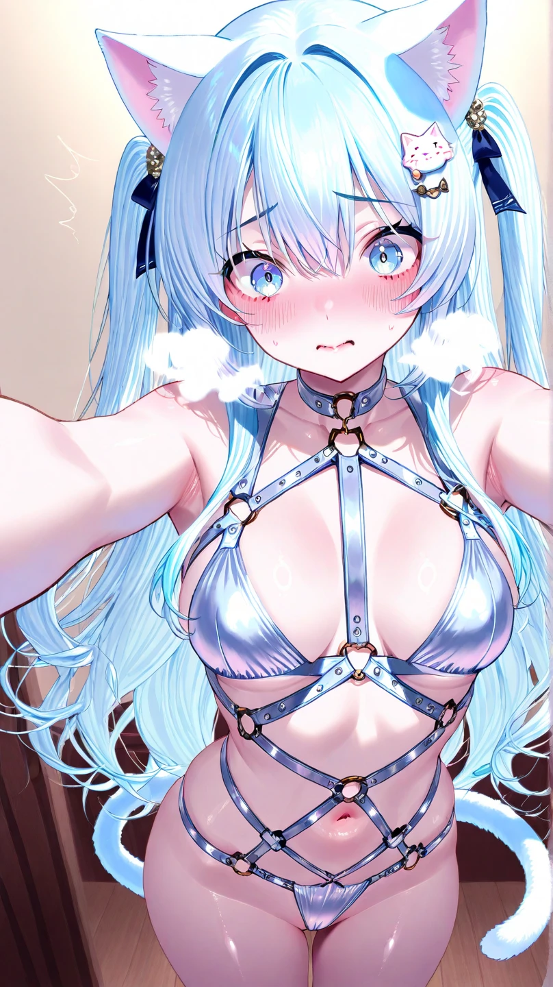 Bikini breakage,Tear the bikini,Broken shoulder strap,severely injured,combat damage,weak,huge breasts,blush,Gently gasp,expression of pain