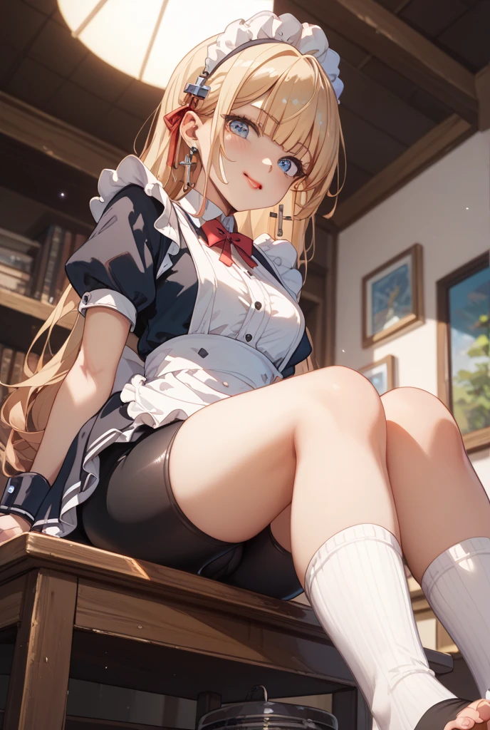 (Top quality, 16K, masterpiece, super high resolution, Victorian era, photorealistic: 1.2), perfect illustration with every detail created by a master 2020's animation illustrator, BREAK 1 girl, soro, twintails, bow, cardigan vest, short sleeve shirt, plaid skirt, over black legwear, loafers, smile, Sexual girl, Dressy styles that are glamorous and pretty, with an emphasis on cuteness, bright shades and pop designs