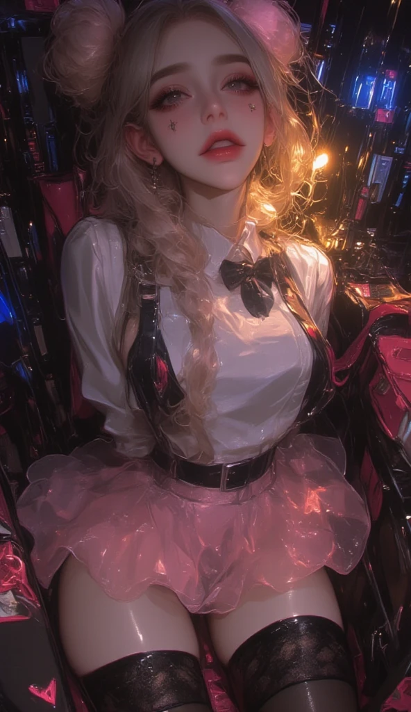 girl, 8 years old, Asian, very young, cutie, very skinny, anorexia, harmful, charming, Darling, blonde hair, Informal, long wavy hair, bright makeup, White wet blouse, black miniskirt, tights, rectangular frame glasses, bright red lipstick, wet clothes, full length photo, ahegao, orgasm, skirt lift, masturbation, crotch cumdrip, bukkake, cumdrip, white tights, eyeliner, eye shadow, masturbating, allure, pissing herself, choker, in the bus