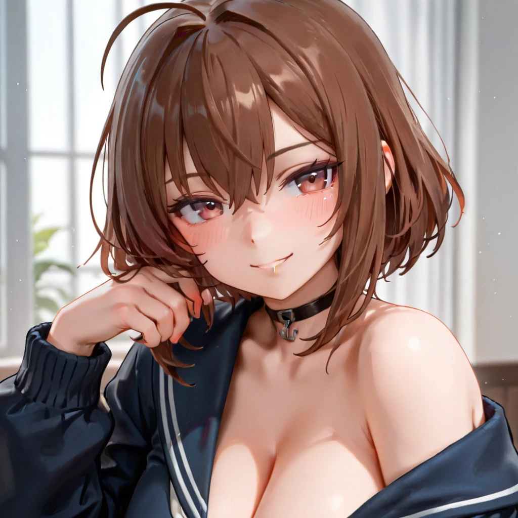 (masterpiece, highest quality:1.2), (High resolution, 8k RAW photo, realistic, clear focus), (Natural light, textile shading), throw, focus only, Upper body, 1 mature woman, 28 years old, (mature woman:1.5), ((topless:1.8,nipple))sexy, lay hands on others'cheek, smile, light brown hair, medium long hair, hair above one eye, asymmetrical hair, half up hair, wavy hair, blue eyes, kimono, kimono, In the Zen garden of a Japanese temple, In front of the torii gate, In winter, snowy snowy ground, Crystal of snow, Depth of written boundary, Bokeh, (correct anatomy, ideal body proportions),