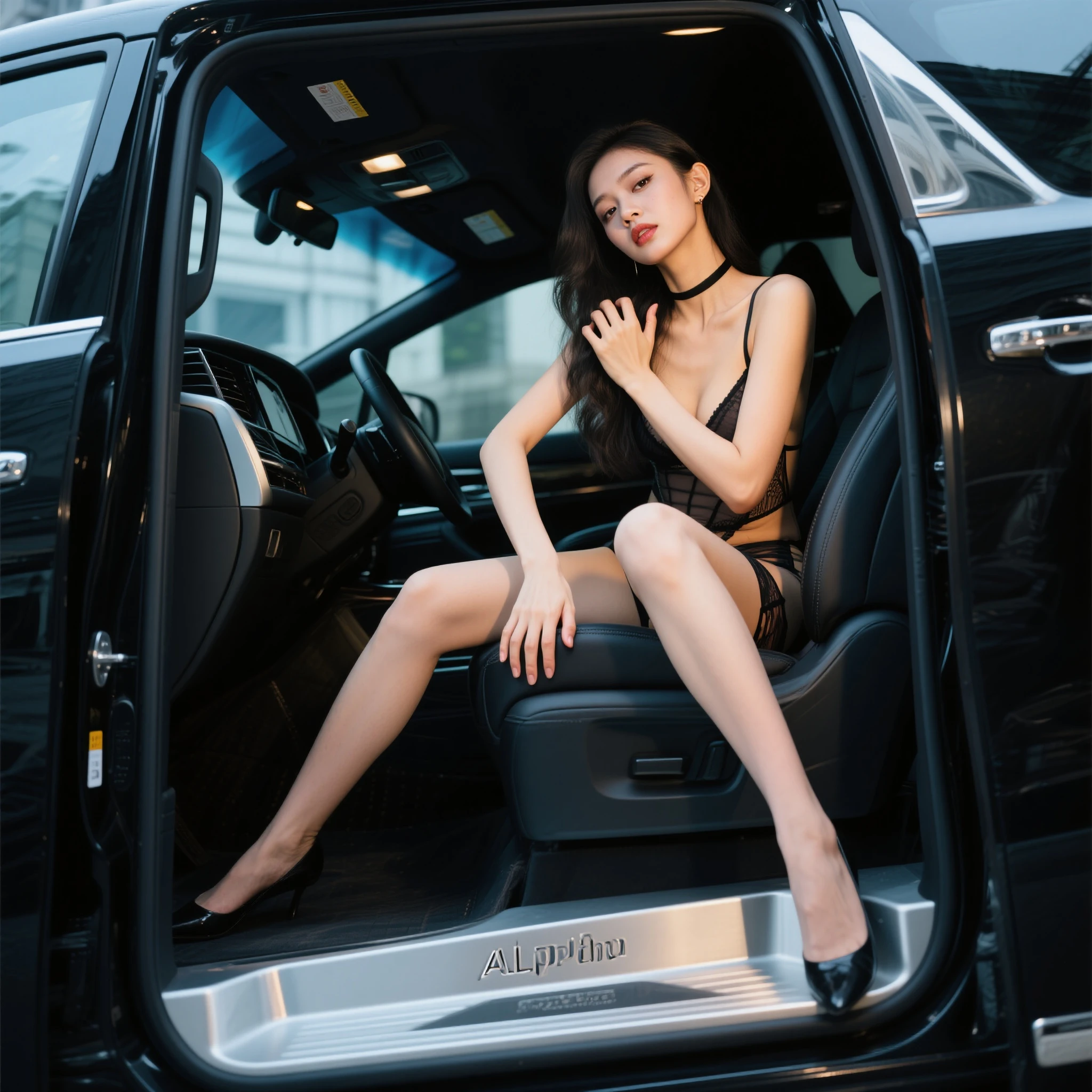 (high quality), (NSFW:1.2), (at night : 1.8), (In the open trunk of the jeep :1.5), (The back seat and cargo area of a vehicle are spacious spaces for sex.:1.5), (one girl is being raped by number of boys on vehicle trunk place.:1.5), (She is a prostitute who sells sex to men here..:1.4), (she has sex:1.4), (a girl is 20 years old:1.3), (her body is very slim and attractive.:1.4), (her costume is feminine as follows. : 1.5), (her has tailed blonde hair :1.5), (leopard feminine dress that sticks to the body :1.5), (her dress that clings to the hips and thighs :1.5), (Her legs are beautiful that weared shiny sexy pantyhose. :1.5), (her legs together side : 1.6), (feminine accessories :1.5), (Heavy face makeup and nail art on the nails : 1.5), (Strap sandle high heels : 1.5), (The costume described above do not apply to boys.:1.8), (they are wearing men's wear and sneakers except her : 1.5), (boys sitting on both sides of her they are being touched her body :1.6), (She is caught and sexually harassed by boys : 1.7), (all korean teenagers : 1.6), (She is being blackmailed by them.:1.5), (There is BDSM equipment in the background:1.3), The men lay down the woman and fuck her roughly with their cocks., dick inserted into pussy