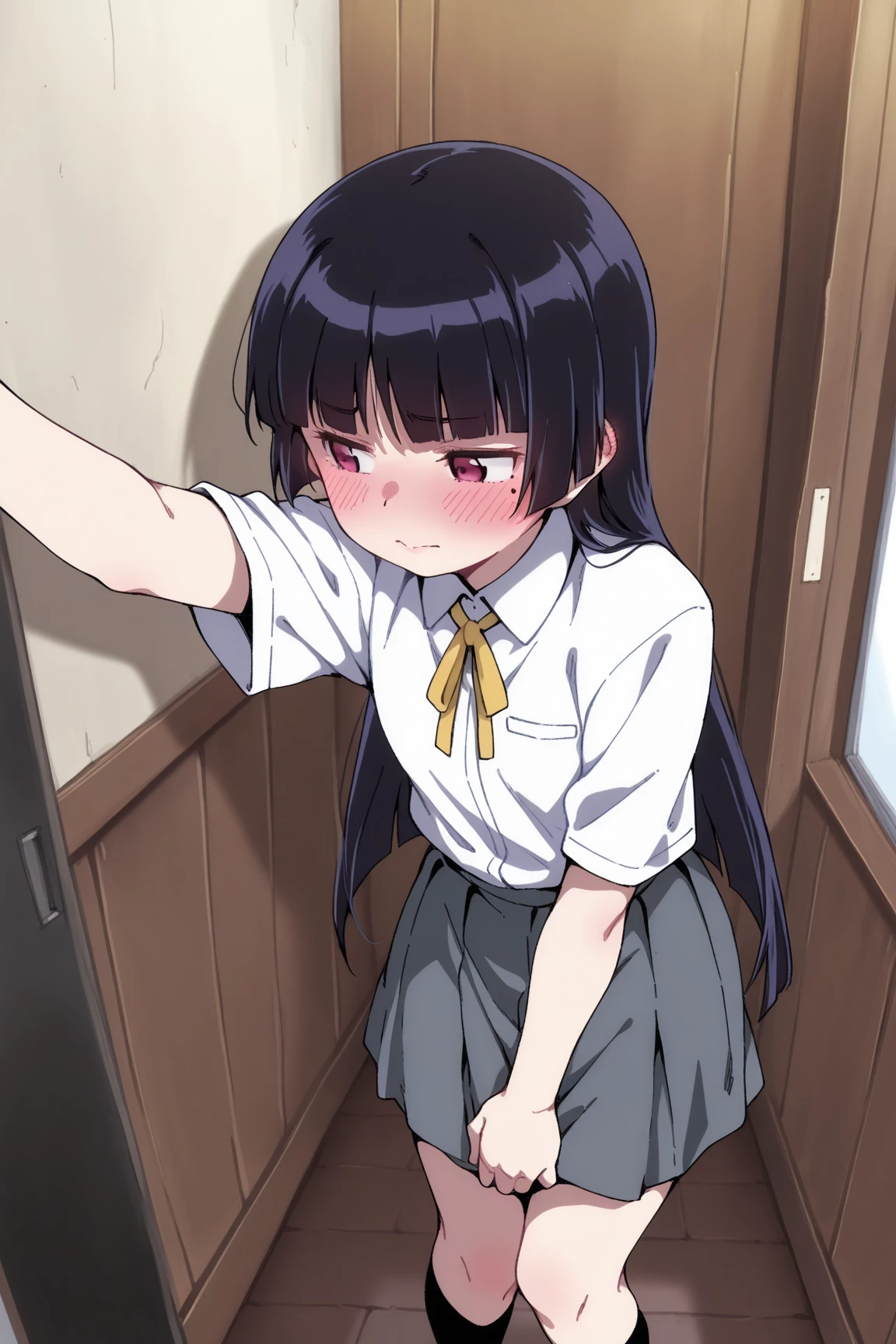 (masterpiece, highest quality: 1.2), alone, 1 girl, alone, panties,,nsfw,black,Sailor suit,blazer,your heather, lingerie, かなりEmbarrassing, View audience, Long black hair, head band, Earrings, Big Breasts, Medium Waist,Medium Hips, wide thighs, Embarrassing, charm, Good move..., Excellent anatomy,panties,classroom,,Sailor suit,blazer,skirt, (((skirtめくり, I can see your pants))),
