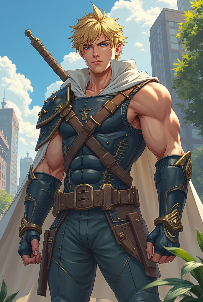 score_9, score_8_up, score_8,  (((Single character image.))) (((1boy))) (((Dressed in medieval fantasy attire.)))   (((This male character is sexy and virile.))) Generate a powerful male warrior for a fantasy setting.  He looks like Matthew Noszka.  He should look the part of a powerful, sexy hero who is an epic and powerful fantasy character.  The background to the image is a dark, medieval port town.  