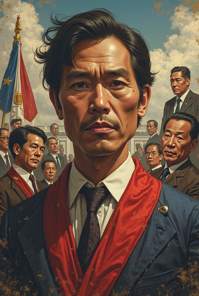 there is a man with glasses and a tie in front of a sign, けもの, shinya tsukamoto, art jiro matsumoto, fujita goro!, satoshi - kon, katsuhiro, hideki anno, sakimimichan, booru, shotaro ishinomori, otomo, kastuhiro otomo