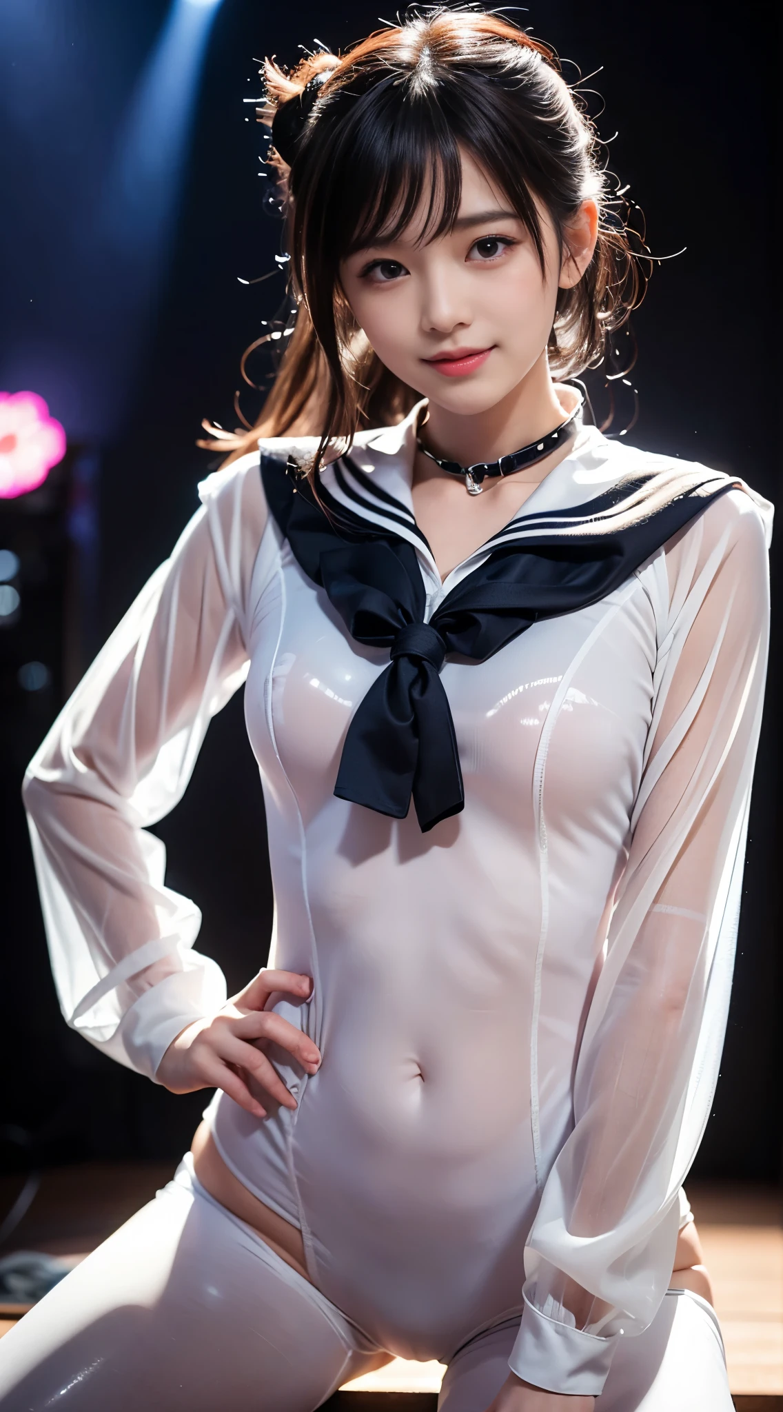 (masutepiece:1.0), (Best Quality:1.4), (A high resolution:1.2), (Photorealistic:1.4),(from below:1.5),(8K, Raw photo:1.2), (Soft Focus:1.4),There is a girl wearing latex nun who is sitting and raise one leg on sofa and taking pictures.............................................................,full body lesbian, She is wearing a latex sailor school uniform under latex cardigan, She is wearing a latex cardigan ,(transparent latex a silver sailor school uniform:1.3),Slime skin,cardigan transparent, smooth tight sailor uniform,(transpaeent the glossy latex cardigan:1.3),latex sailor ribbon, translucent skin,Latex, Translucent body,latex shiny,(glossy latex fullgloves:1.2), The perfect sailor uniform for your skin,bob hair,glossy shiny reflective cardigan,natural make up,goddess of Japan, Glossy skin,gorgeous japanese model,Tecateca,shiny,Slimy,(Glossy thigh-high boots:1.2),close up