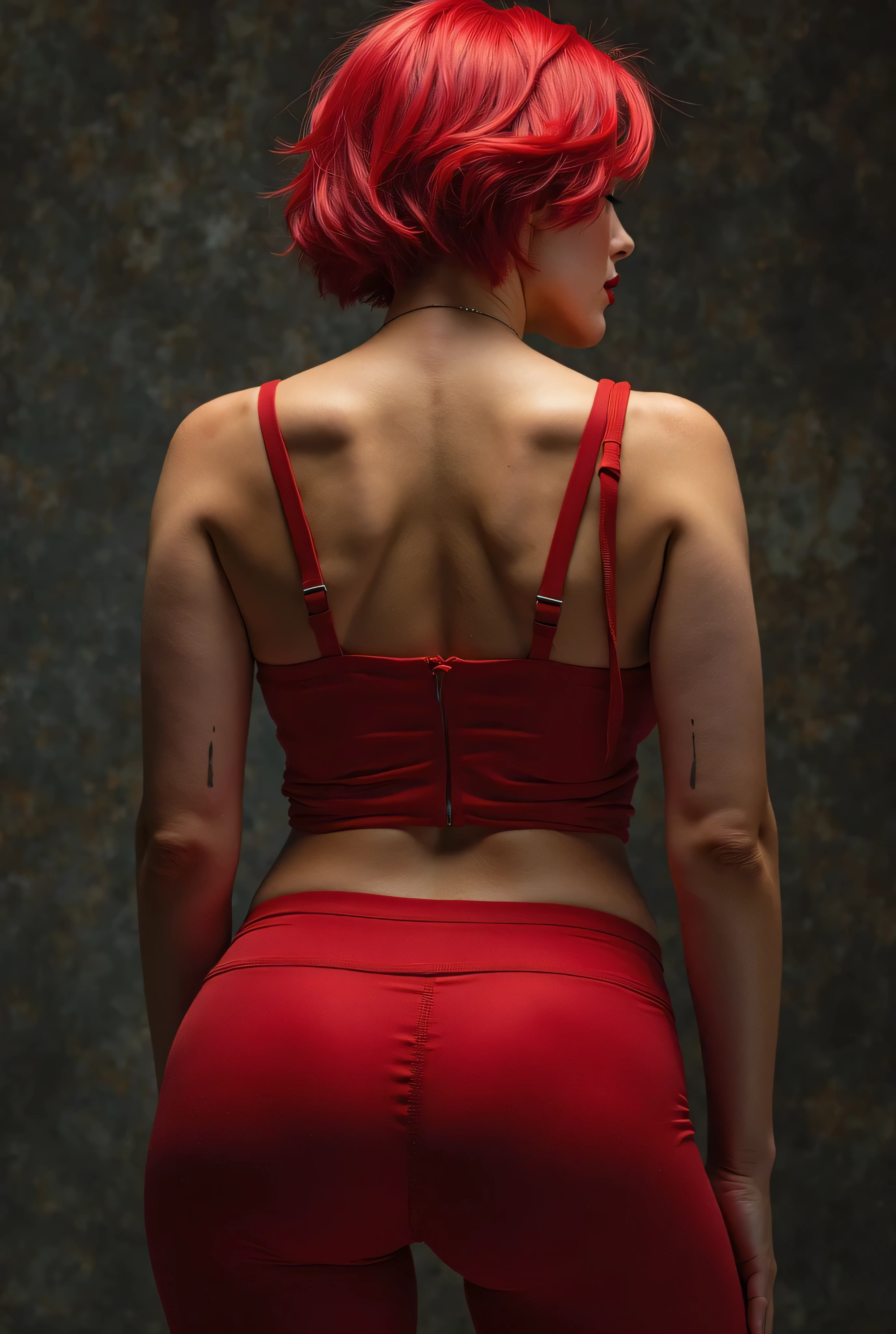 tattoo's, no good, hair orange, seductive sexy face, big buttocks, Bend, kissing, showing big buttocks, Looking back, Grabbing the buttocks, exciting buttocks