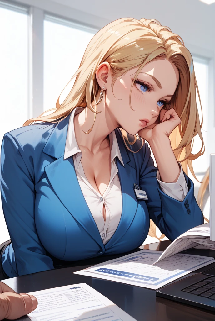 (best quality, highres), portrait, elegant mature woman, blue eyes, long hair, swept-side bang, [[brown hair]], (blonde hair), ultra detailed cg 8k, beautiful, high resolution 8k