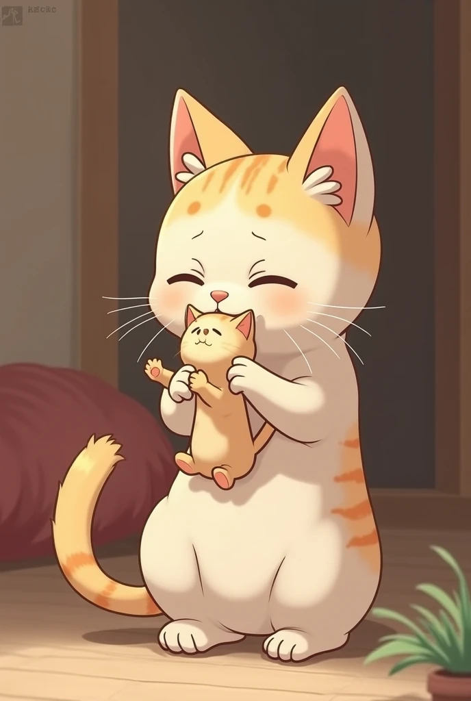 The Q version of the cute furry cat, fetal position, curling into a ball, floating midair, cute smile, closing eyes, sleeping, cute, male cat, paws, beans, naked, nude, white background
