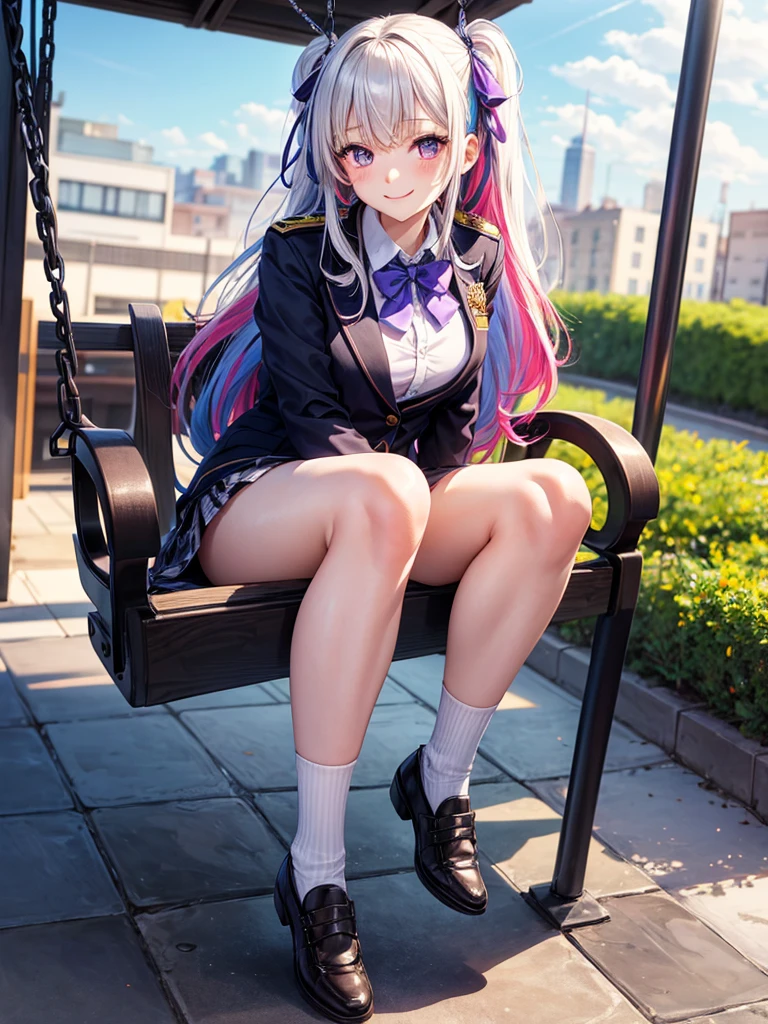 furry girl, cat, lilac eyes, dark lilac hair, long hair, spiky hair, clear purple body fur, medium breasts, ((french baret, purple shirt, blue jacket, red skirt)), detailed body fur, detailed face, detailed eyes, glistering body, shiny body, gorgeous body, masterpiece, paris, clear sky, :3, athletic body, looking at you, sit on chair, cafe, outsider, 