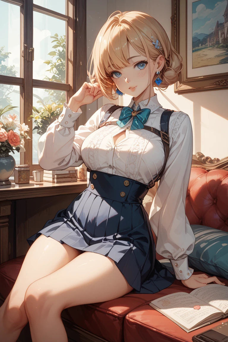 art by (Carl Larsson:1.2),(post-Impressionist),,((oil painting)),soft lighting,COOL,cammy sf6, 1girl,solo,blonde hair, short hair,Absurd resolution, A high resolution, (tmasterpiece:1.4), ((gigantic braests)), ultra - detailed, 1girll, brown color eyes, cabelos preto e longos，Wear a police uniform and a short skirt, the city street,sexyposture, The camera is close to the body　1girl, solo, maria tachibana, blonde hair, hair over one eye, short hair, green eyes, large breast, sexy bra, cowboy shot (masterpiece), (best quality), (ultra-detailed), (HD)

Black hair, massive breasts, long hair, blue eyes, smiling happily, light makeup, G-cup breasts, makeup, eyelashes, shiny skin, shiny hair, vibrant colors, dynamic lighting, realistic shadows, school uniform, button-up shirt, bowtie, pleated skirt, cardigan, looking at viewer, cute pose, 