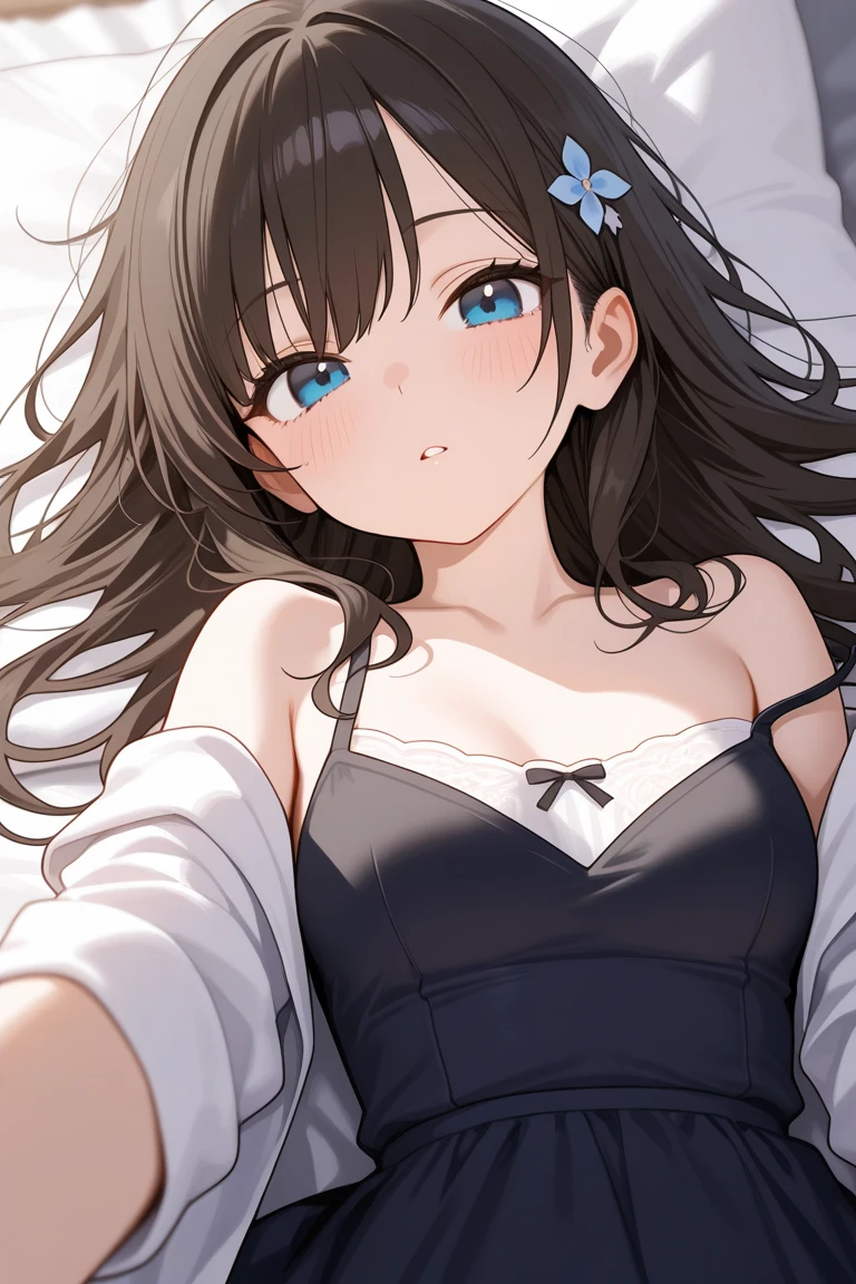 masterpiece, highest quality, One girl, View your viewers, Small waist, RAWphotograph,Hands intricately、Beautiful fingertips、 Ultra-realistic, High resolution, photograph, Sharp focus, Most detailed, Very detailed, Super detailed, In detail, Very detailed目と顔,Very detailed手と指、Idol、Thighs, beautiful girl,View your viewers, Small waist,Symmetrical face, whole body、White lace dress、No sleeve、White lace micro skirt、White lace knee socks、Cleavage、Large Breasts、Long Hair、Big red ribbon、はだけたThighs、Beautiful navel、美しいCleavage、The bouncing breasts、Lying on your back、grass