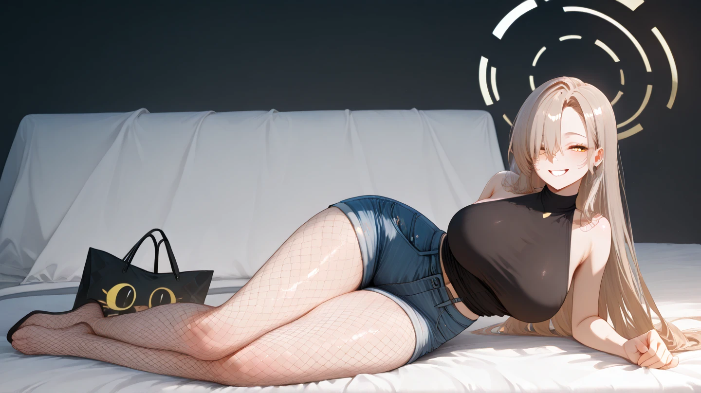 (((One girl))), Shibuya, streat, blond hair, bob cut, (looking at viewer), (((full body))), squatting, head rest, breasts, teenager, head tilt:1.3, (((blue eye))), constricted pupils, (from side:1.3), ((happy smile)), (((black hoodie:1.3, black shorts:1.3))), bare legs, ((black platform sneakers)), anime style, (best quality, 4k, 8k, highres, masterpiece:1.2, ultra-detailed, ultra-detailed eyes, HDR, UHD, studio lighting, ultra-fine painting, sharp focus, physically-based rendering, extreme detail description, professional, vivid colors, bokeh)