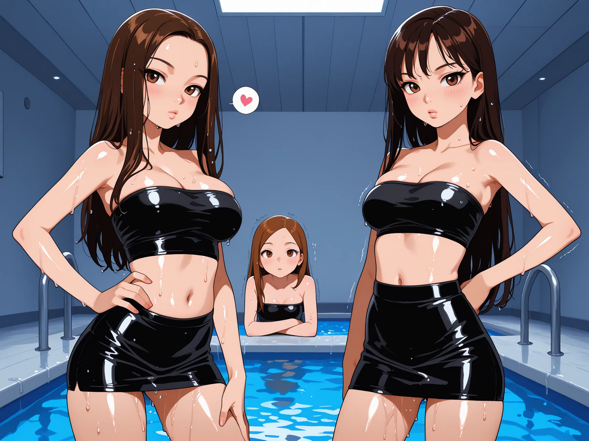 Young, teen, cartoon , micro bikini, huge breasts, standing in the pool