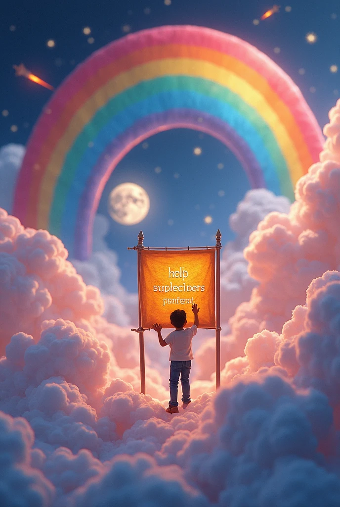 Master of Imagination: (((Close-up on a boy creating magical worlds with his mind))), digital illustation, estilo de fantasia infantil inspirado em contos de fadas, Magical scenery with fantastic creatures and floating castles, paleta de cores vibrantes com tons de azul e amarelo, Magic Light Soft Illumination, alta resolução, perspectiva criativa, Image quality emphasizing the imagination of the young artist.