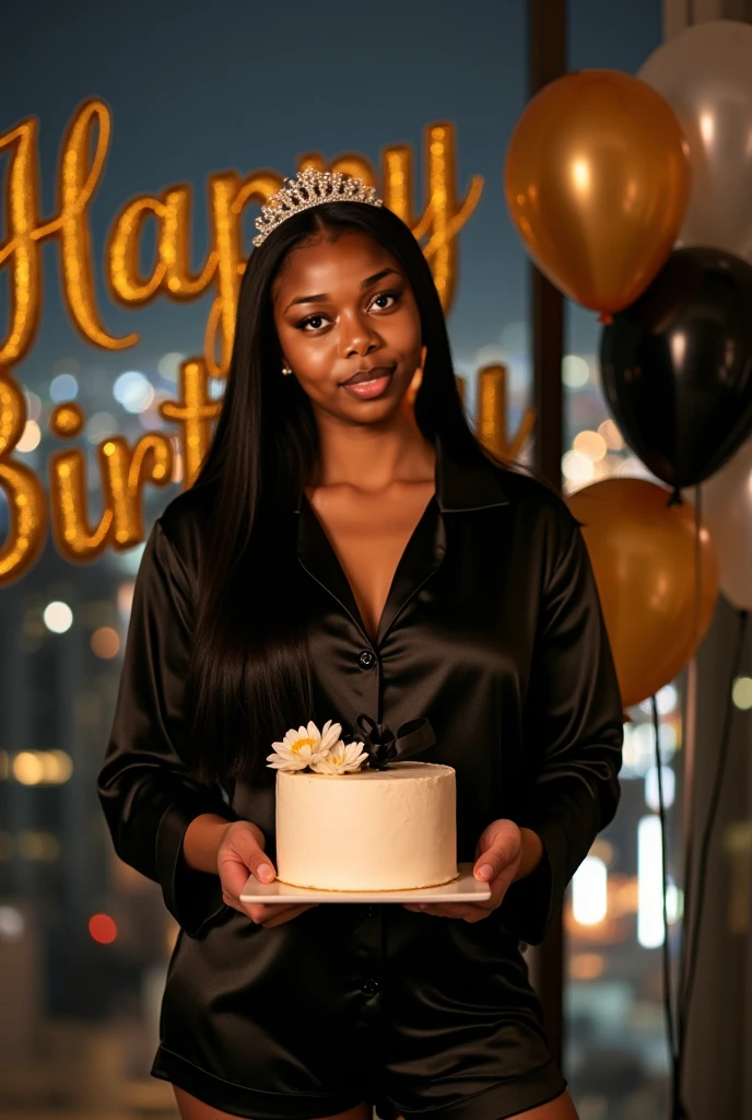 Black girl birthday party, behind cake, sexy, happy, pretty, pop champagne, realistic, detailed, high resolution, masterpiece