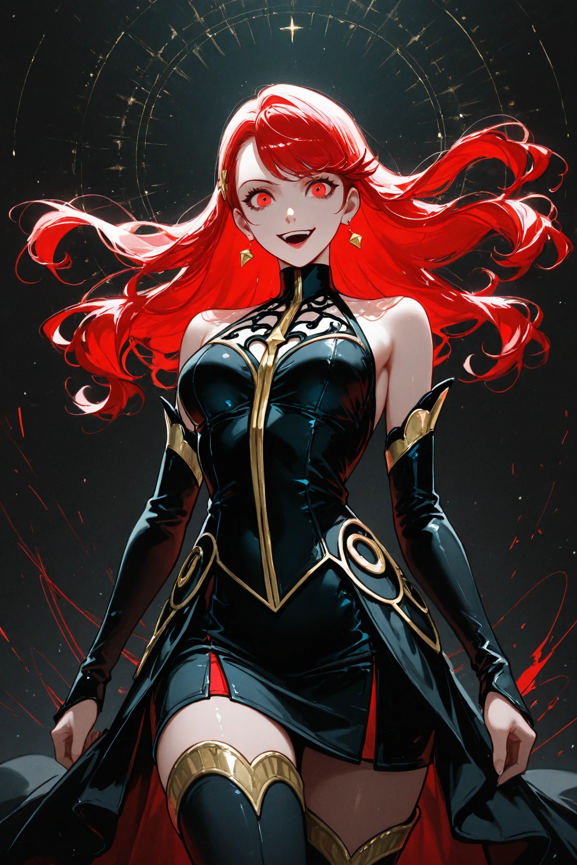 mavuika, pretty women, fire hair, realistic, pretty face, detailed face, real women, dark fantasy, high quality, tight latex clothing, smiling face, long fire hair