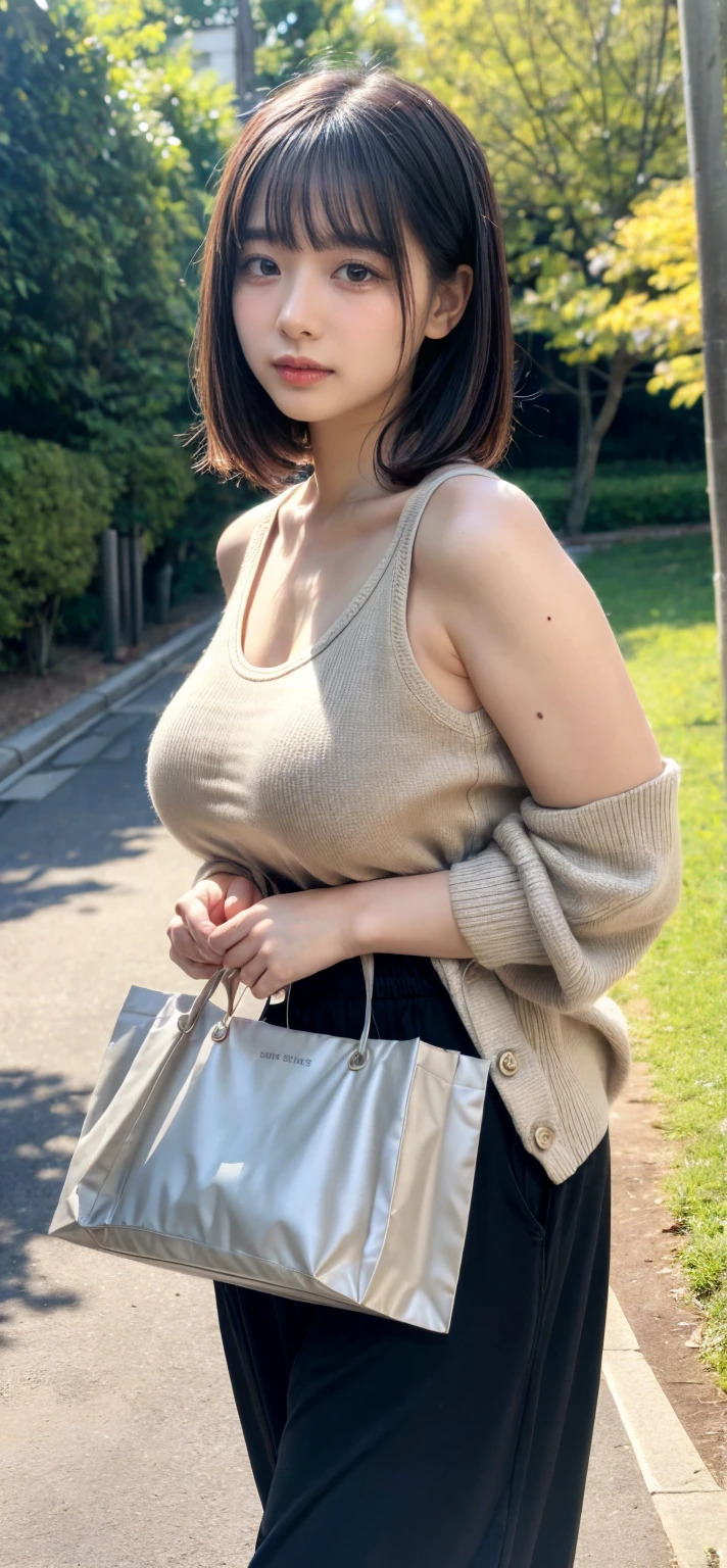 (Japanese woman walking on Tokyo street:1.4、The strap of the shoulder bag passes between the chest:1.5、paisla:1.4)、(Realistic、Like a photograph、Live Action、8k, Realistic, RAW Photos, Best image quality: 1.4), Single-lens reflex camera、RAW Photos, Highest quality, Realistic, Very detailed CG Unity 8k wallpaper, Written boundary depth, Cinematic Light, Lens flare, Ray Tracing, Realistic background、(Wear glasses、T-Shirts:1.4、Tight long skirt:1.1、Mermaid Skirt、Small breasts)、((ultra high density skin))、 Cute Japanese Woman、((whole body:1.5))，(Short hair with pink inner color:1.2、Short Ponytail、tie your hair with a hair clip)、I like that style、stylish、Very detailed、Pay attention to the details、Perfect outfit、(Sunburned skin)、View from the front