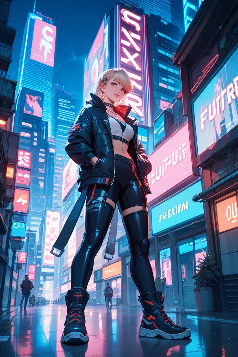 (quality)), ((masterpiece)), Recommended Results luffly、((Cyberpunk slum back alley)), (See through:1.5)、Full-body Esbian、squat、、Stand up straight、Night view with many neon signs, Long, silky light blonde hair, Light blue eyes, (Lean runner's body, Very small breasts), ((A jumper that is too big and doesn't fit, Boots with protectors))(Push your hips forward:1.)、Close-up portrait、Thinner、Angle to floor:1.2、The whole body faces the camera,The Invisible Witch