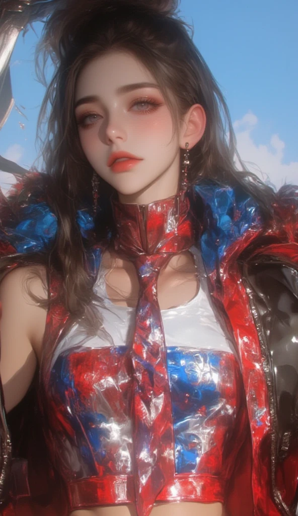 Royal princess,Super detailed, Delicate face, Stock Photography , Portrait 400, F1 Camera Lens.6, Colorful, Surrealism, Realistic textures, Dramatic Lighting, Thin Film Distiller 800 (8K, original photo, Better quality, masterpiece: 1.2), Super detailed, (Extremely delicate skin: 1.2), 8K Ultra HD, SLR camera, Soft Light, high quality.Fire Queen,Blue pupils,Apply red lipstick,Have a tattoo,The tattoo is very three-dimensional,Gorgeous and intricate tattoo designs,8K Mugshot,Large Breasts,Dark eyeshadow,Sexy thick lips(Red lipstick),Ice Princess,The facial features are very three-dimensional,