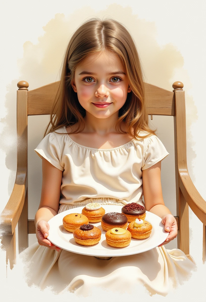 girl CHILD 10 years old, Russian blonde in braids, Meat pastries
