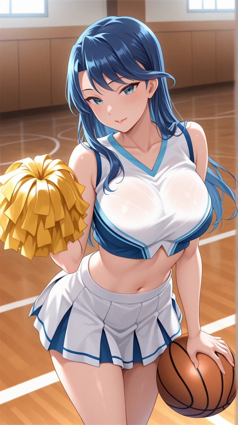 1girl,Cheerleader clothes,underboob,smile,Estrus,hotel room
