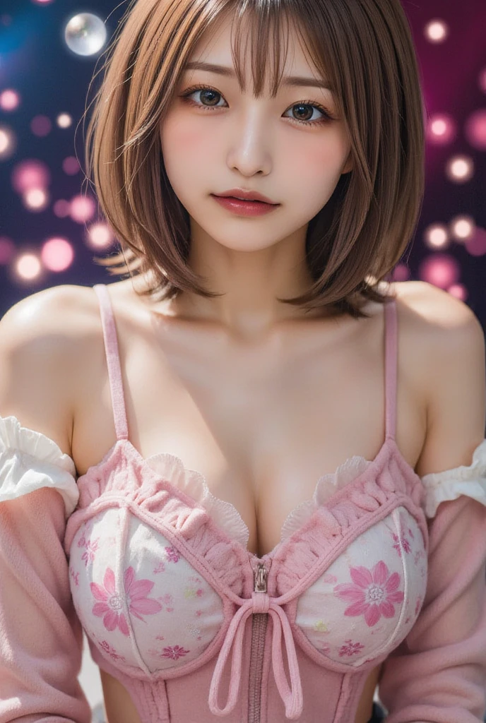8k, RAW photo, Fujifilm, analog style photo of a beautiful young woman as avril with (huge breasts) in a light pink rose garden (highly detailed skin:1.2) Style-Petal BREAK
short hair, blonde hair with color streaks, blunt bangs, wearing a dress, film grain, 35mm, cute-style, cowboy shot, closeup