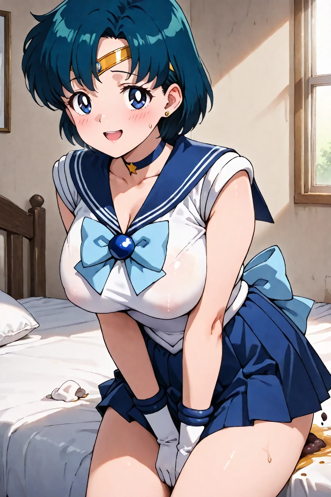(8k、RAW Photos、highest quality、masterpiece:1.2)、(Realistic、Realistic:1.37)、Super detailed、超A high resolution、animation、1 girl、Pink nipples、Beautifully detailed face、Pussy、bed、beautifulディテールの肌、whole body、Professional Lighting、Sailor uniform half-off、Inviting eyes、((ayukawa madoka)), (beautiful, fine grain)、blue eyes、(Blue Hair、Long Hair、Parted bangs、ponytail)、Are crying、Penis insertion、Spread your legs、whole body、Lying on your back