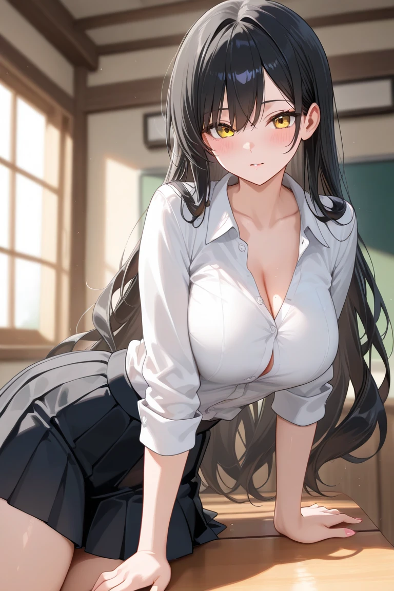 ((A girl has intense vaginal sex with a man:1.3))，Cowgirl Sex，Browsing Caution, masterpiece, (Highest quality:1.2), (Sharp focus:1.2),, 1 girl, Slim girl,, (bionde|Light_Yellow Hair), Big Breasts, 黒 ニーソックス, Detailed face, young|Cute Face, blush, Wicked Smile,, Natural bouncing breasts, Thin arms,, off shoulder shirt and miniskirt, Black knee socks，White pants,, In a modern office, indoor，NSFW