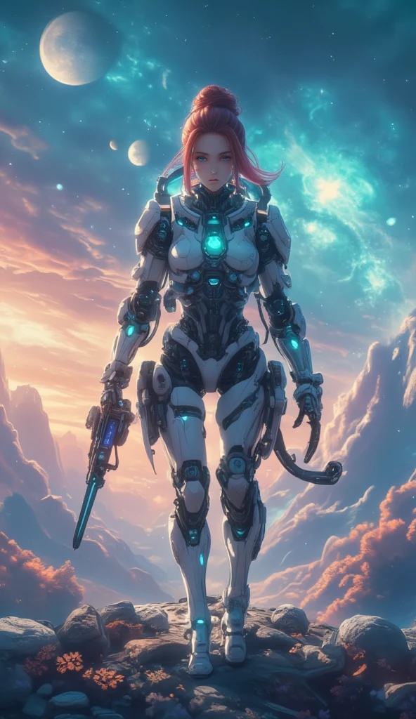 (Very detailed CG Unity 8k wallpaper: 1.5), < (Masterpiece: 1.5), (Best Quality: 1.7), High Resolution Illustration, (Fine Eyes and Detailed Face: 1.3), (Detail: 1.3, Best Quality), (Ultra Detail), (Extremely Delicate and Beautiful), (Illustration), (Painting), (Masterpiece: 1.5), Cinematic Light, Dynamic Angle, Floating, Sharp Focus, (3D: 1.7), (Best Quality: 1.3), (Illustration: 1.1), Long Pink Hair, ((Messy Hair: 1.2), (Beautiful Detailed Eyes: 1.1), (Cinematic Light: 1.1), Indian Maiden, Miniskirt, Small Top, Bare Shoulders, Cat Ears, Nine-Tailed Fox , Fox Tail, (Halo: 1.3), Mecha, Mechanical Prosthetics, Mechanics, Explosion 💥