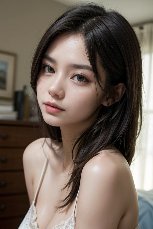 Upper Bodyに超クローズアップ、One person, Upper Body,close,Super focus on the eyes,((camisole)),, 8k, RAW Photos, Highest quality, masterpiece,Realistic, photo-Realistic,
