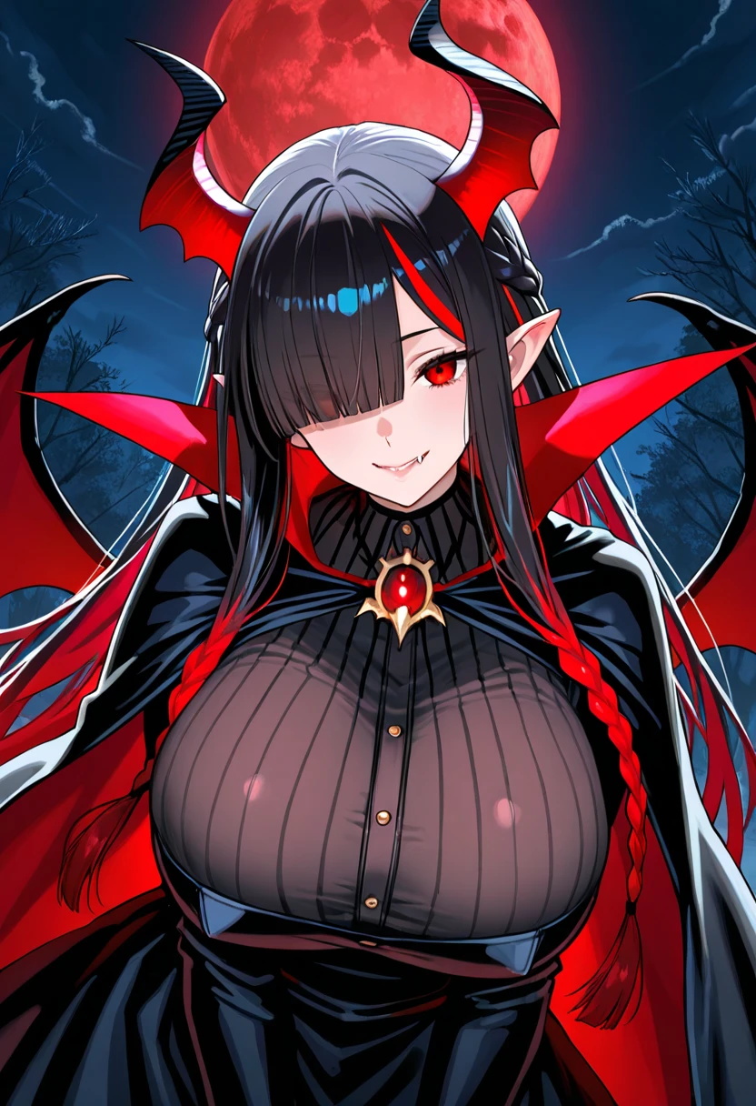Beautiful black Kitsune, red eyes, highly detailed face, highly detailed eyes, big breasts, sexy figure, mature woman, several black kitsune tails, soft long Black Kitsune ears, You rule a lake, with a towel, a huge redblood moon in the sky reflecting in the water, The forest would be burning full of charred corpses,With a terrifying look smiling, the eyes would glow red, His body would be covered in a very sinister dark stain, llevaria una armadura negra con lineas rojas brillantes,