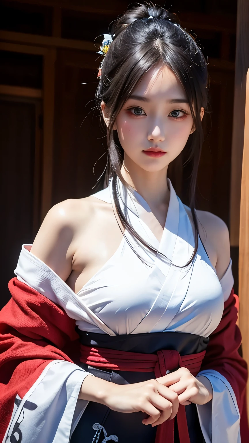 1Male Female Samurai((top-quality、8K、masterpiece:1.3))、full body Esbian、focus clear:1.2、Excellent style:1.4、masuter piece、(Realisticity: 1.2)、(Photorealsitic:1.3)、
realisitic、realisticlying、Raw foto、hyperdetailed face(Long ponytail、cool expression)、hyper detailed background(loimu)、Ultra-detailed costumes(a miniskirt、Samurai-style clothing)、hyperdetailed body(Moderately breasts、)、super-detaild skin 、Knives 、Valley 、breastsout 、Transparent