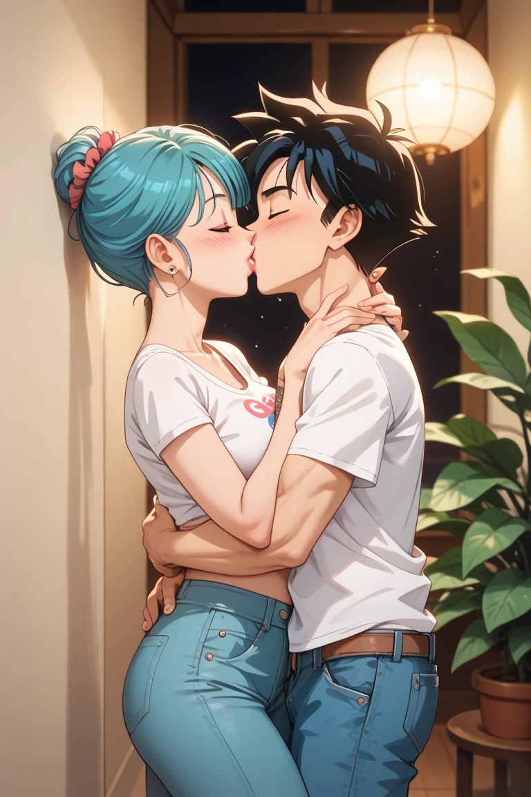 anime couple kissing on bench with cityscape in background, lois van baarle and rossdraws, ross tran and ilya kuvshinov, loish and ross tran, :: rossdraws, kiss, loish art style, kissing, kissing together cutely, jazza and rossdraws, artwork in the style of guweiz, nick silva and ilya kuvshinov
