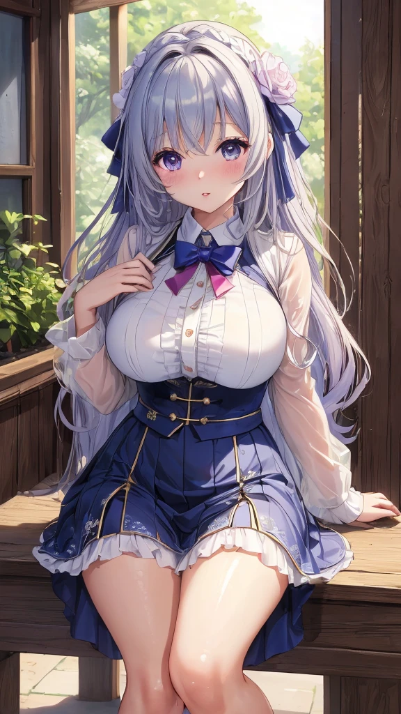 one girl,full body figure,ロリbig breasts、child、very big boobs,big boobs,perfect 5-fingered hands、mini skirt、Black panties are visible、Black Panties、shy face、Voluptuous legs、perfect thing、highest quality、big breasts、detailed description、small details、detailed face、white skin、lift skirt、Skirt flip、classroom、erotic pose、Celia Claire (Seirei Gensouki) 、 Celia Claire