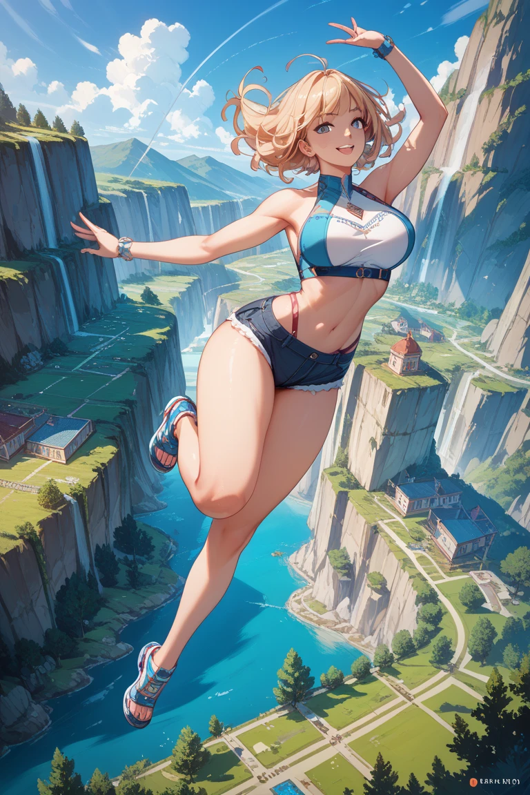 (Ultra Real), (Illustration), (High Resolution), (8K), (Very Detailed), (Best Illustration), (Beautiful Detailed Eyes), Brazilian girl wearing hoodie open white, showing blue strapless T-shirt,,detailed eyes, detaield hands, detailed face, elf woman, full body
