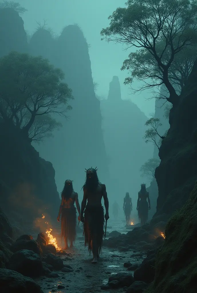 Scary ghosts tribal people liveng in an iland