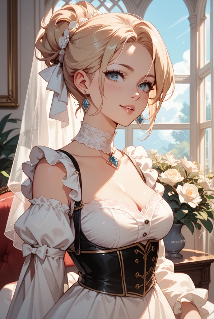 Florence Nightingale, (ballet clothes), sitting in a chair, smiling at the camera, white formal shirt, loose collar buttons, nipple bumps, long loose hair, (delicate illustrations: 1.4), (Renaissance art: 1.4), (ultra high resolution: 1.2), (photorealism: 1.4), (8K, RAW photos: 1.2), (soft focus: 1.4), ( 18 years old: 1.3), (Sharp Focus: 1.4), beautiful face with attention to detail, pure rose face_V1