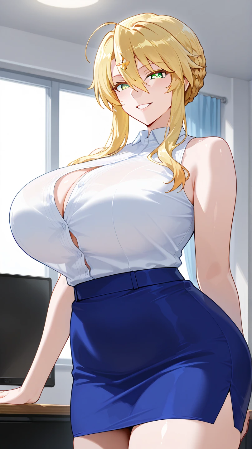 girl, with big breasts, with white clothes